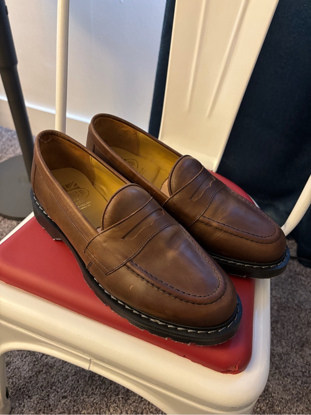 Men's Brown Leather Penny Loafers with Stitched Moc Toe